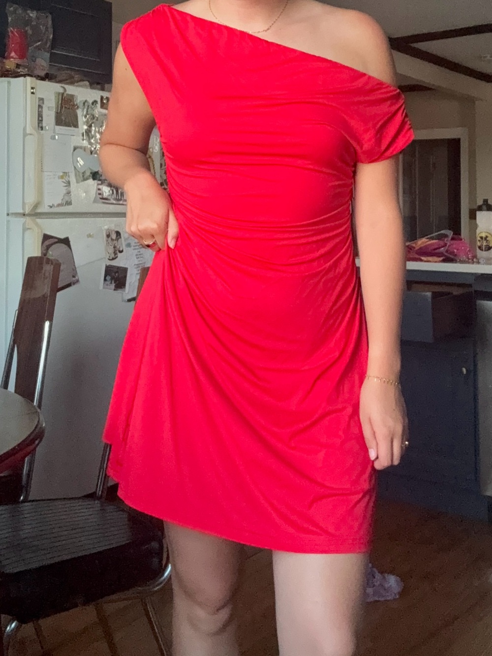 Red Sleeveless Draped Neck Dress